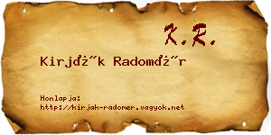 Kirják Radomér névjegykártya